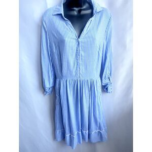 Westport Striped Blue Shirt Dress Nautical Coastal Size 14 Ruffle Hem Classic